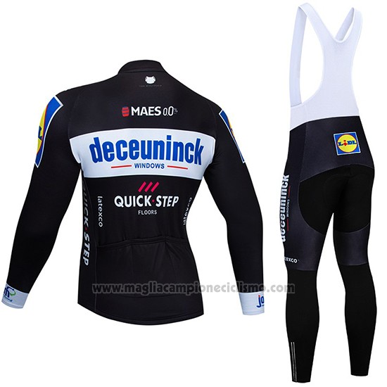 2019 Abbigliamento Ciclismo Deceuninck Quick Step Nero Bianco Manica Lunga e Salopette
